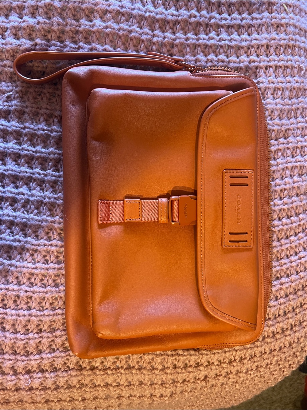 Coach women’s Leather Wristlet Clutch in Cognac Brown